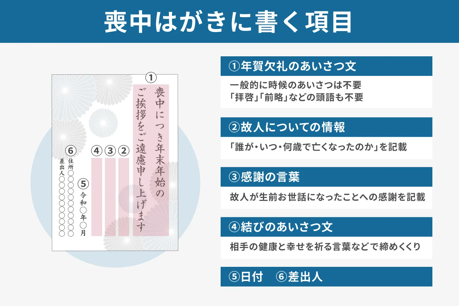 夫が亡くなった際に出す喪中はがきには何を書く？ シーン別の文例も