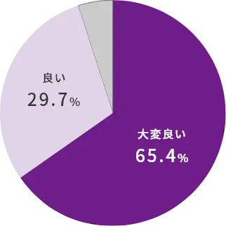 良い:29.7% 大変いい:65.4%